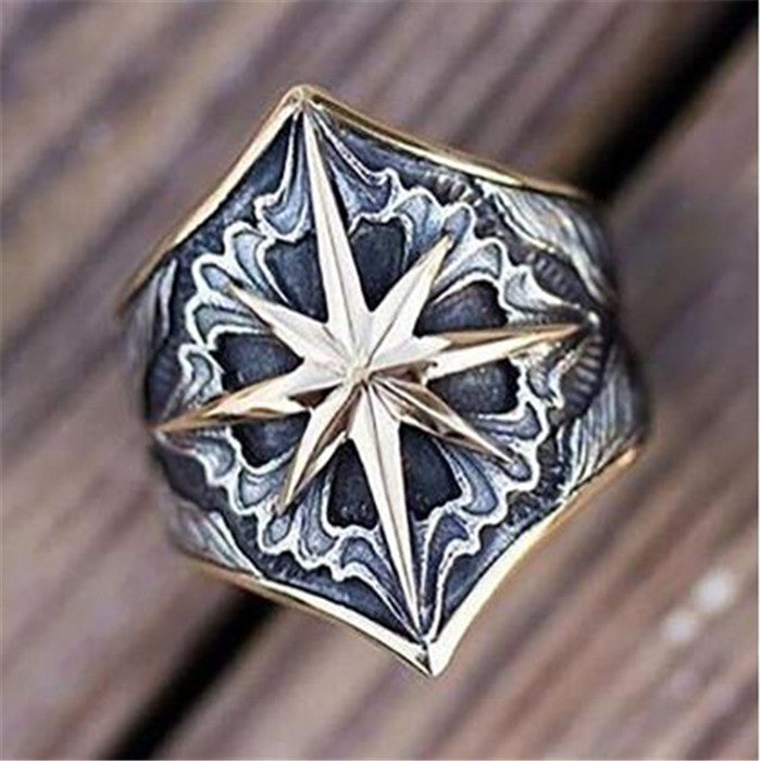Men's 8 Pointed Star Two-Toned Ring