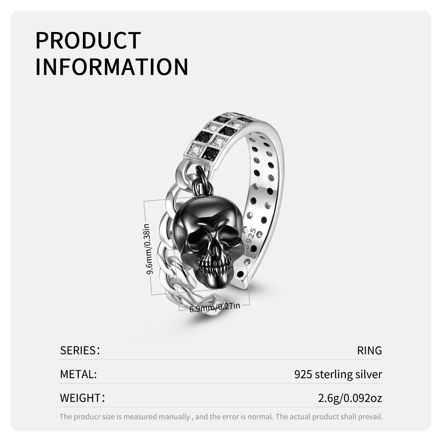 Dangling Skull Sterling Silver Unique Ring