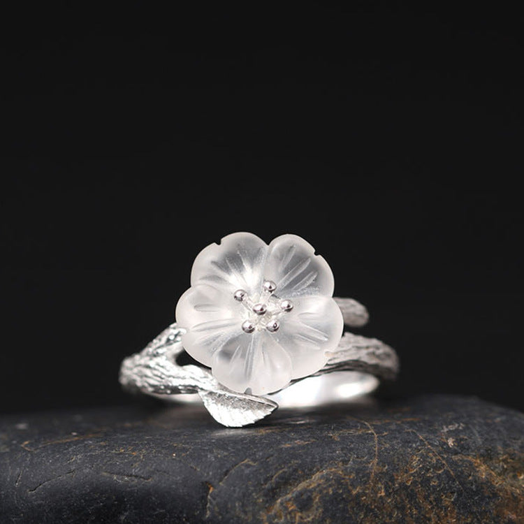 S925 Frosted Crystal Flower Ring