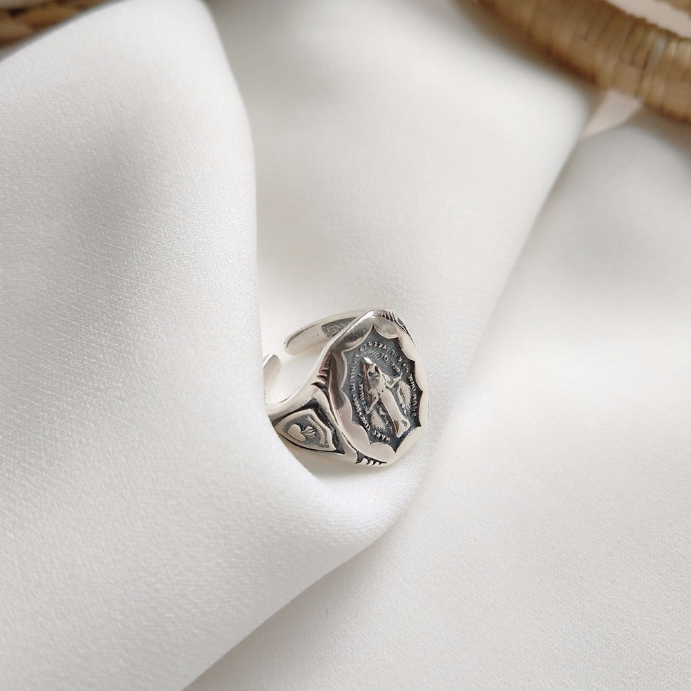 Sterling Silver Mother Mary Retro Ring