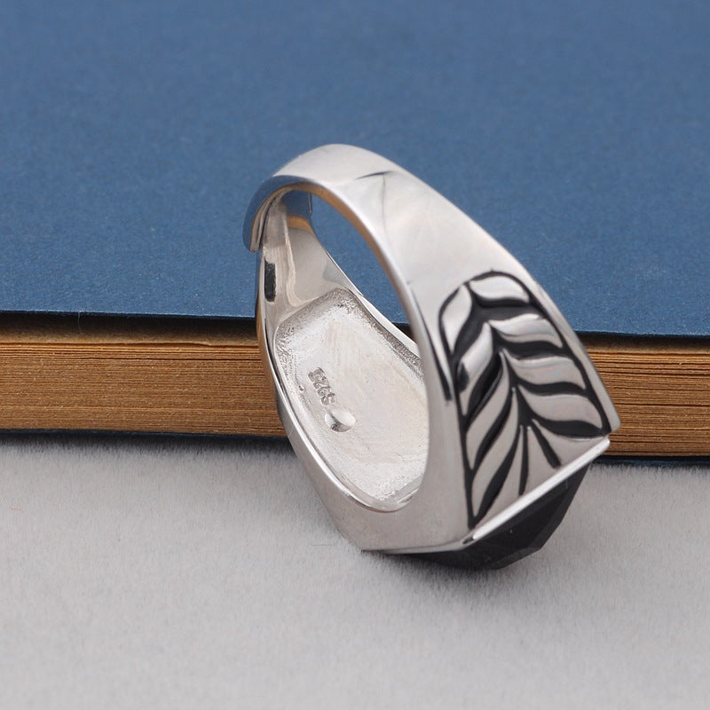 Sterling Silver Black Agate Chunky Ring