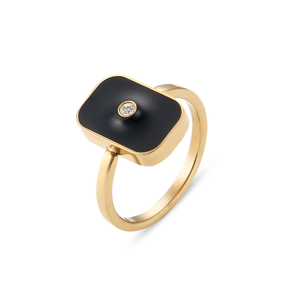 Chunky Gold Plated Black Rectangle Ring