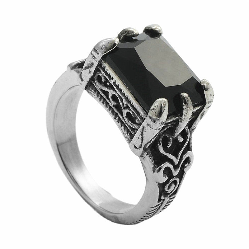 Titanium Steel Square Black Stone Ring