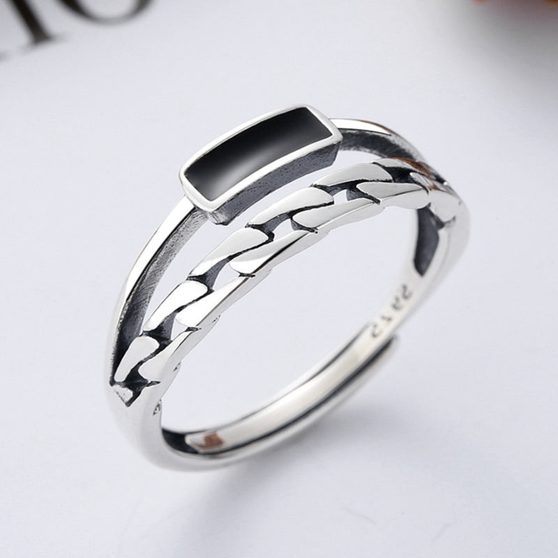 S925 Sterling Silver Distressed Black Epoxy Ring