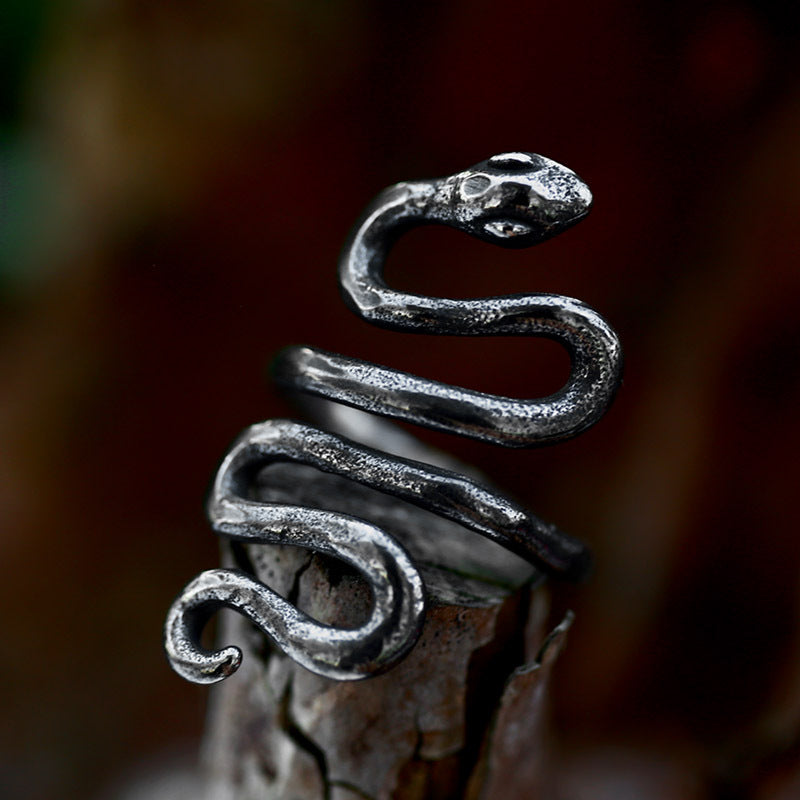 Dark Steel Snake Slither Ring