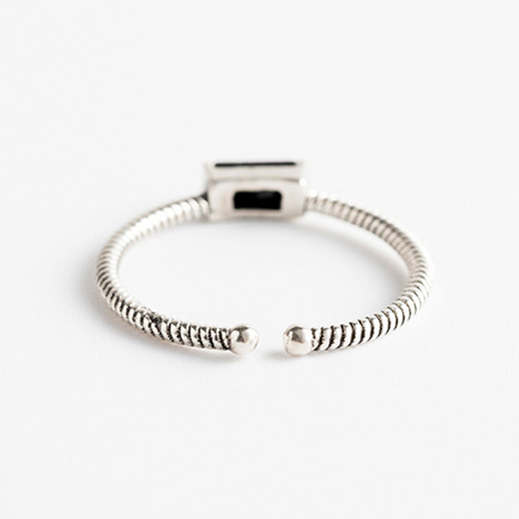 Minimalist Rectangle Black Stone Sterling Silver Ring