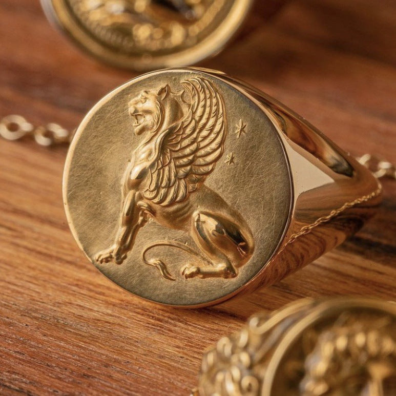 Gold Griffin Signet Ring