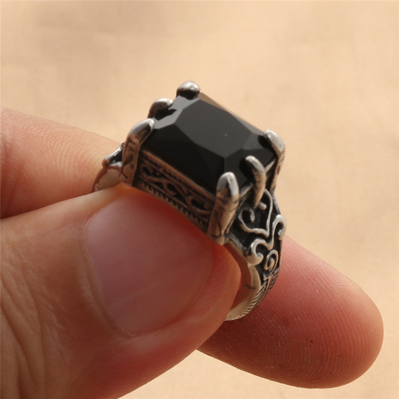 Titanium Steel Square Black Stone Ring