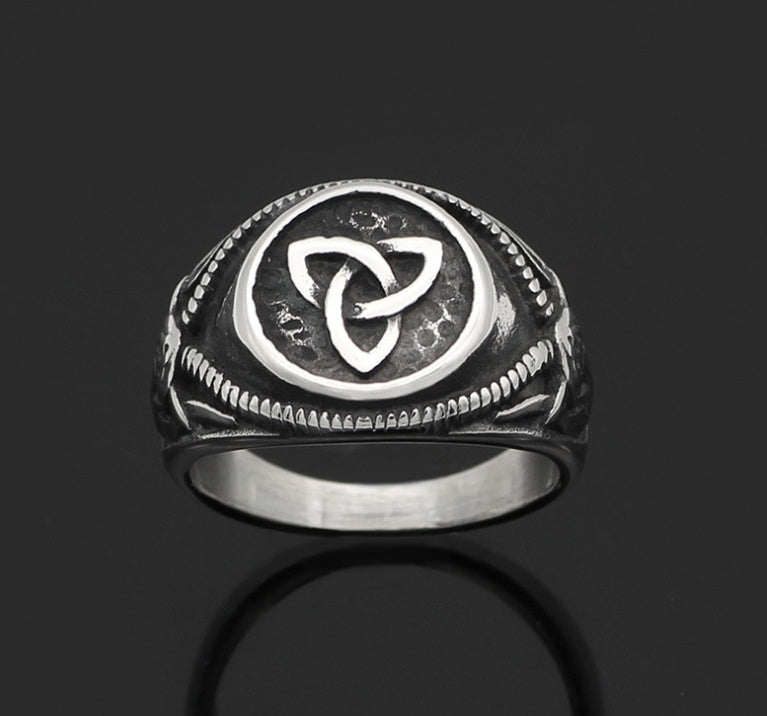 Dark Triquetra Celtic Signet Ring