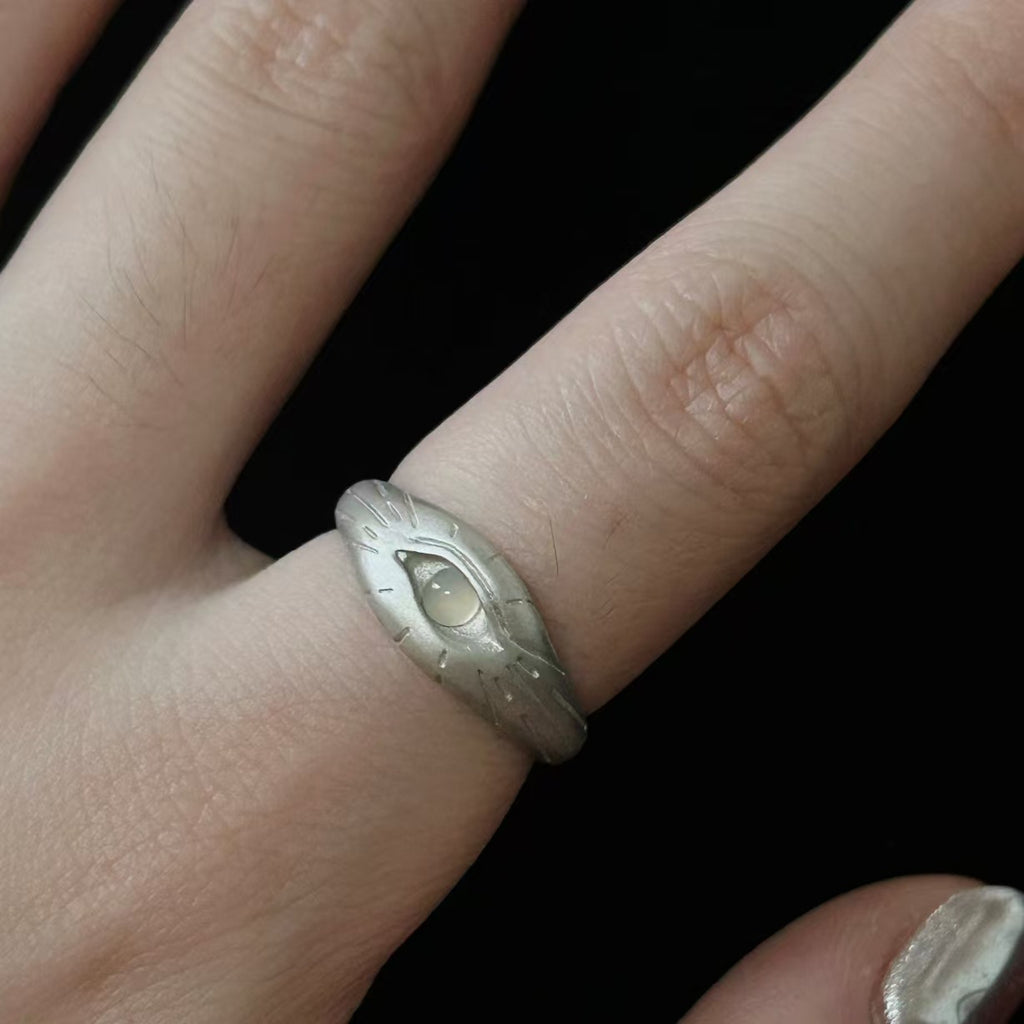 Silver Horus Eye Ring Carved Design