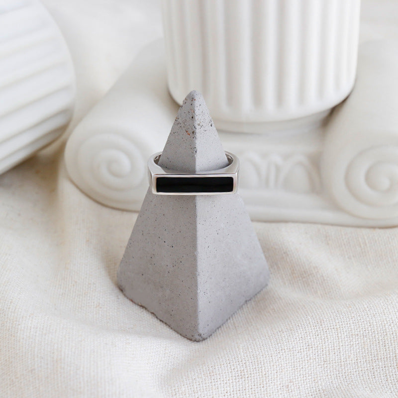 Silver Black Epoxy Geometric Ring