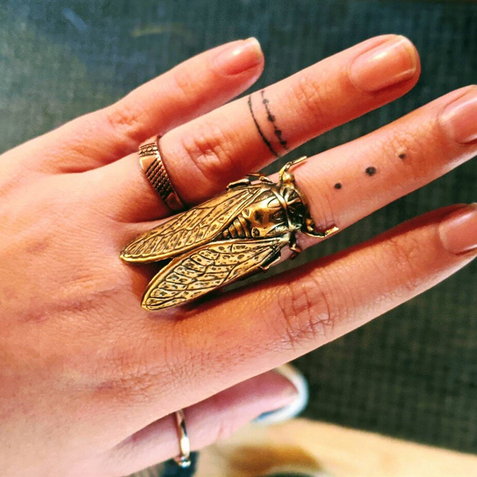 Large Brass Cicada Gothic Ring