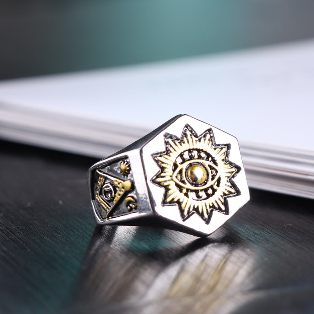 Detailed Men's Masonic Vintage Eye Ring