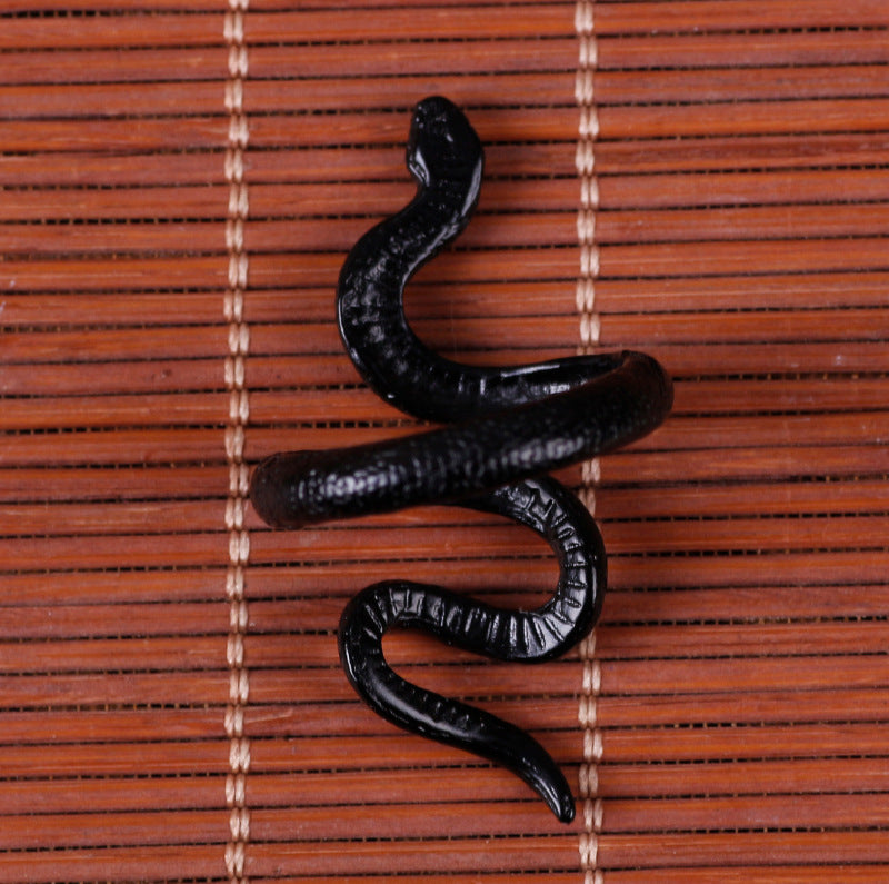 Dark Black Metal Long Snake Ring