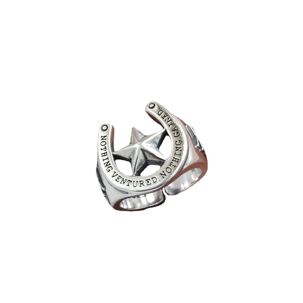 S925 Sterling Silver Lucky Star Horseshoe Ring