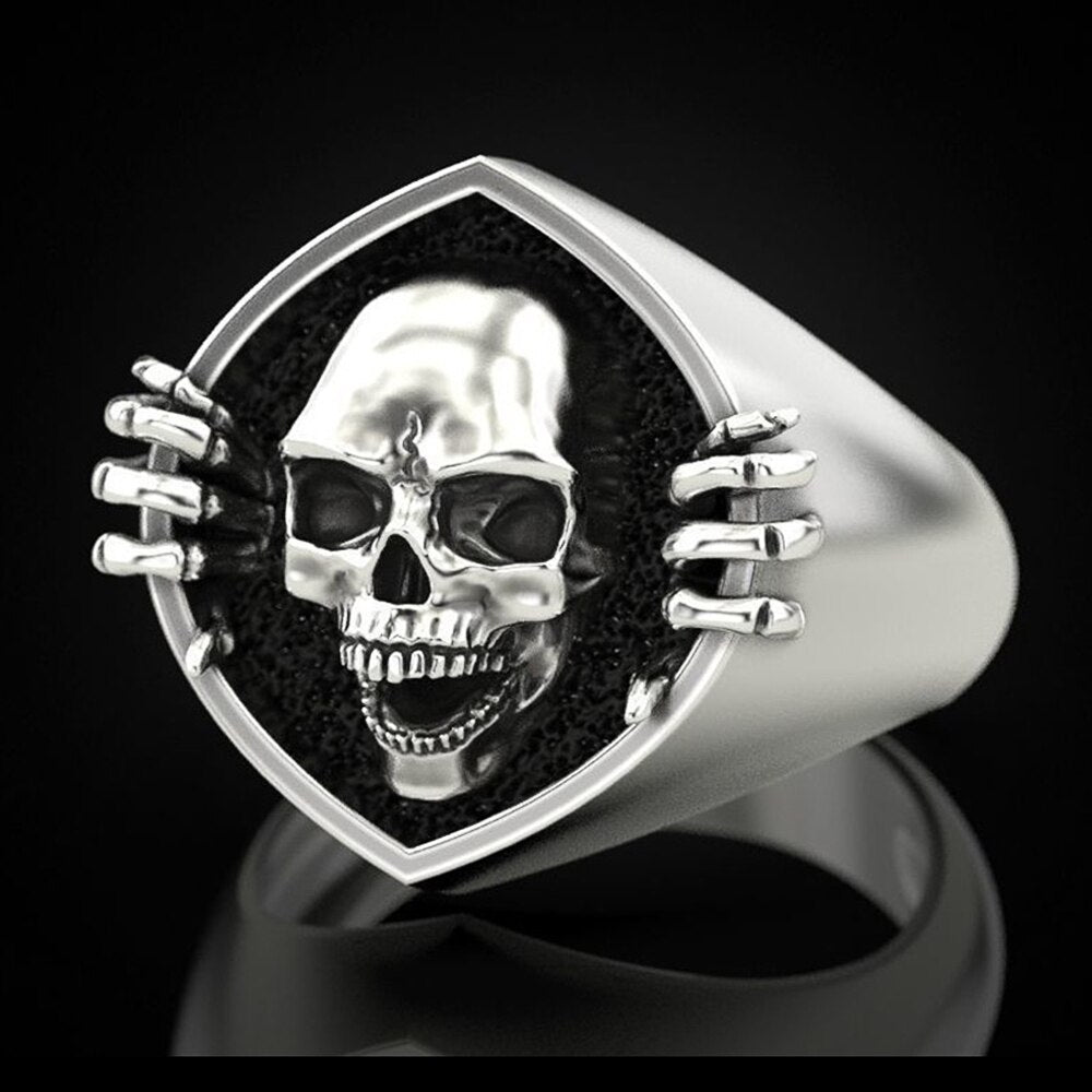 Silver 3D Signet Skull Men's Ring