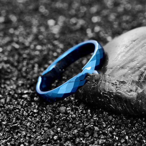 Blue Tungsten Cut Ring