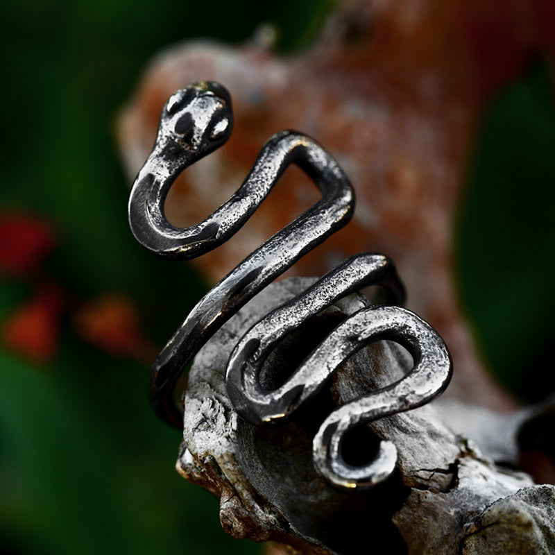 Dark Steel Snake Slither Ring