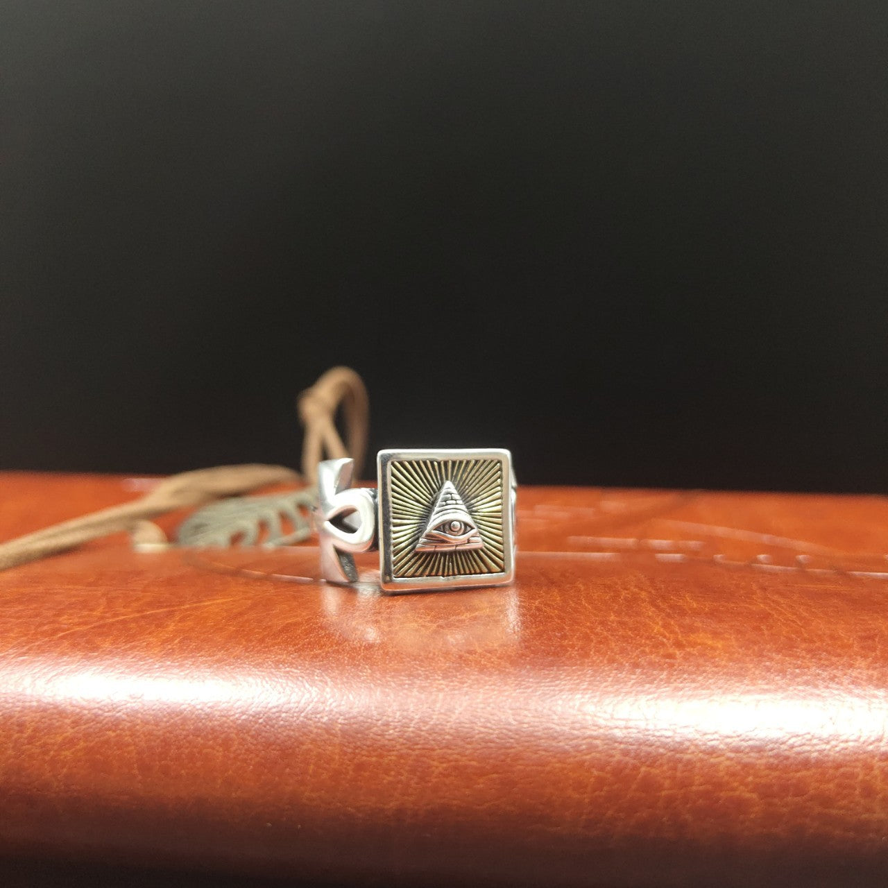 Sterling Silver Eye and Ankh Statement Ring