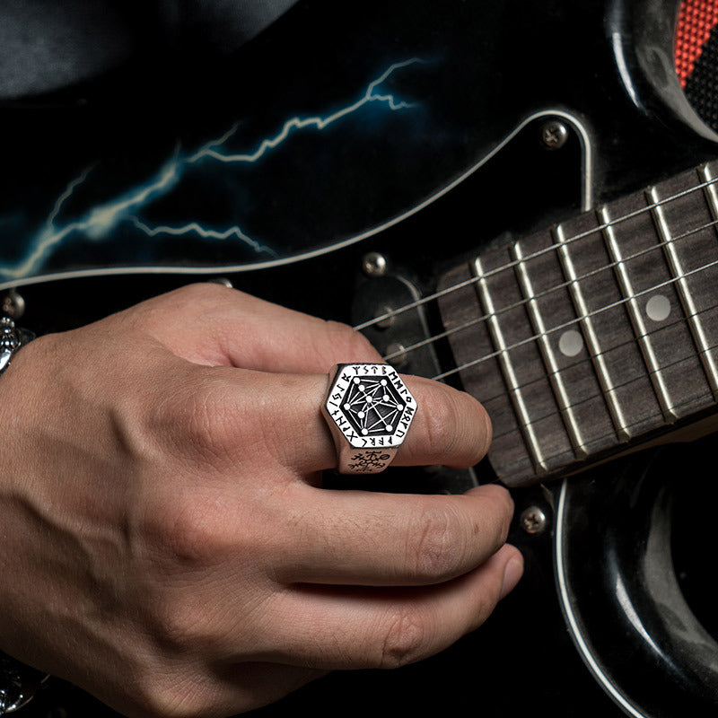 Nordic Viking Ancient Symbol Steel Ring