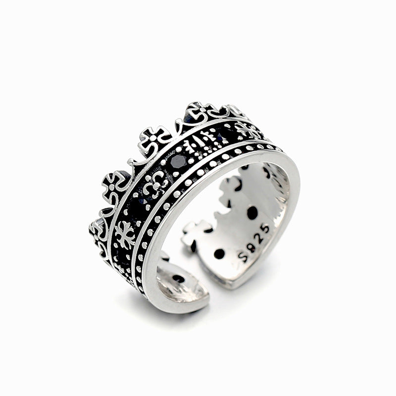 Crown King Sterling Ring with Black Zircon Stone