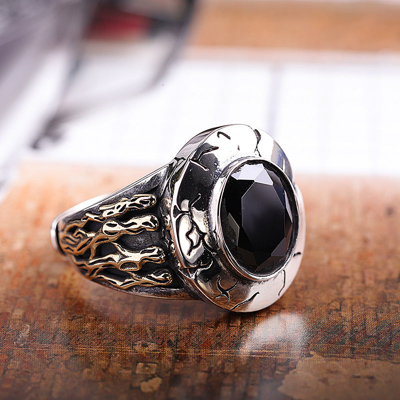 Out Of This World Faceted Black Agate Silver Ring