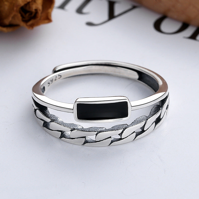 S925 Sterling Silver Distressed Black Epoxy Ring
