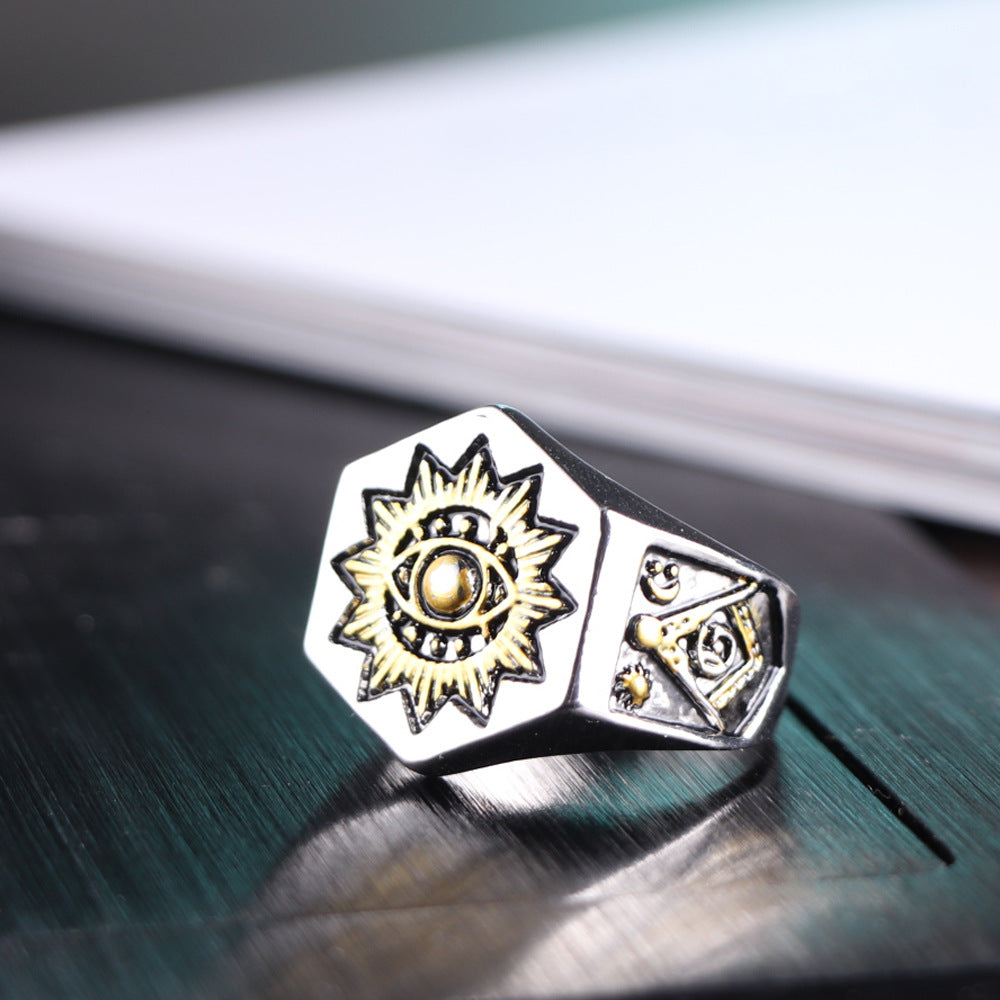Detailed Men's Masonic Vintage Eye Ring