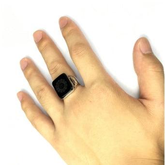 Large Sterling Silver Ring With Black Onyx Stone