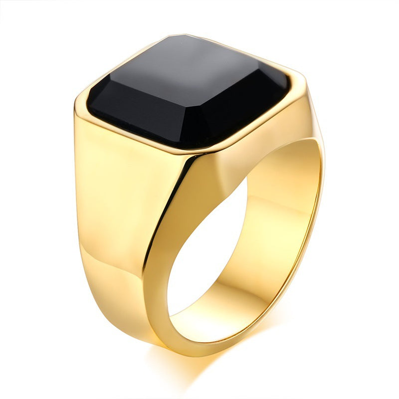 Men's Trendy stainless steel black agate ring