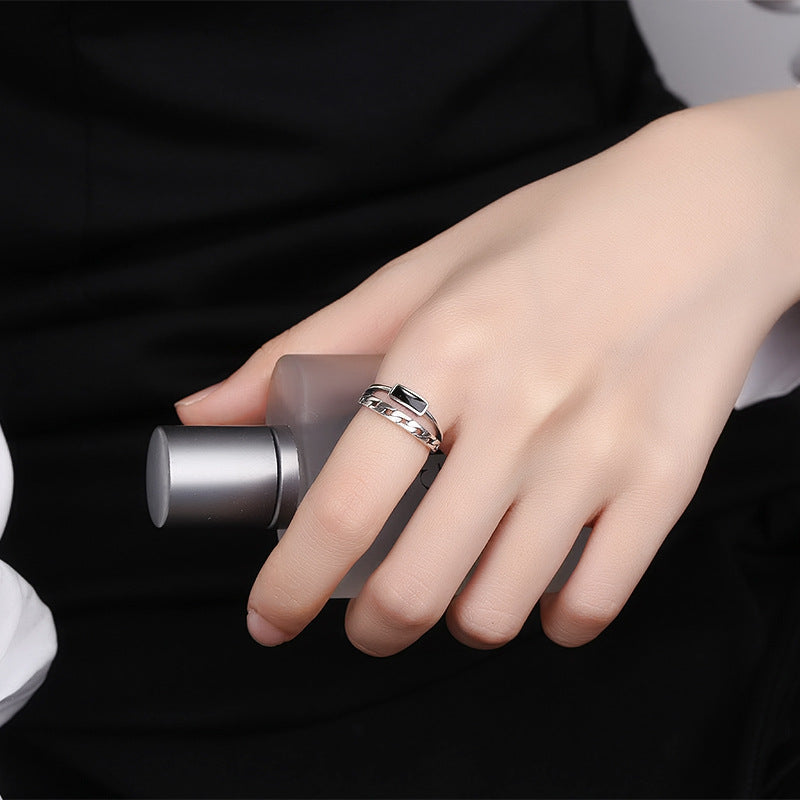 S925 Sterling Silver Distressed Black Epoxy Ring