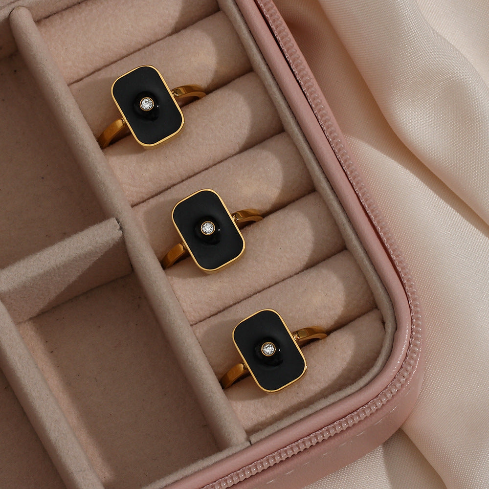 Chunky Gold Plated Black Rectangle Ring