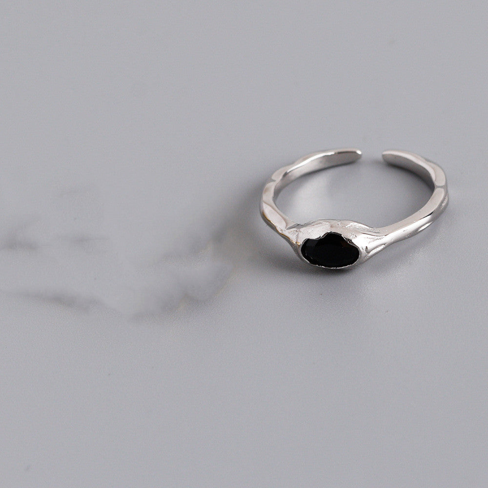 Simple Artisan Silver Ring With Black Stone