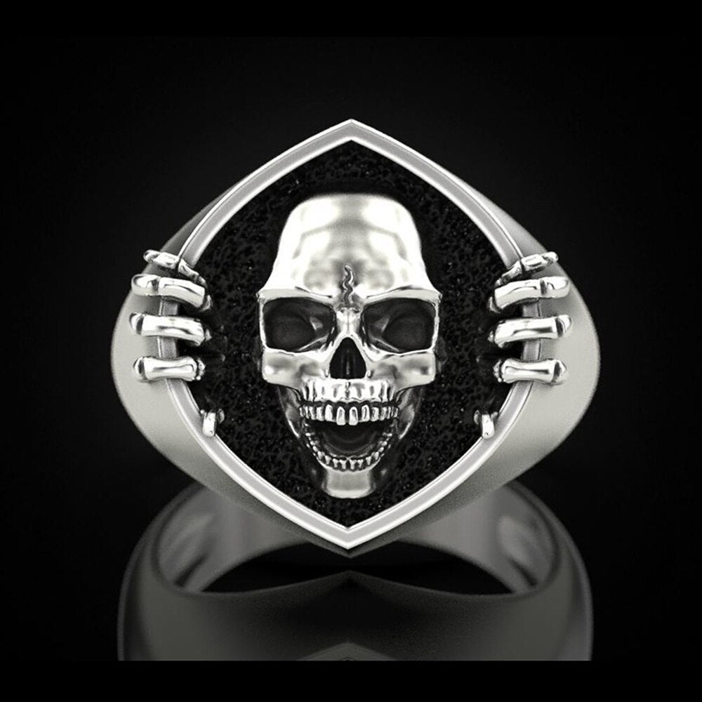Silver 3D Signet Skull Men's Ring