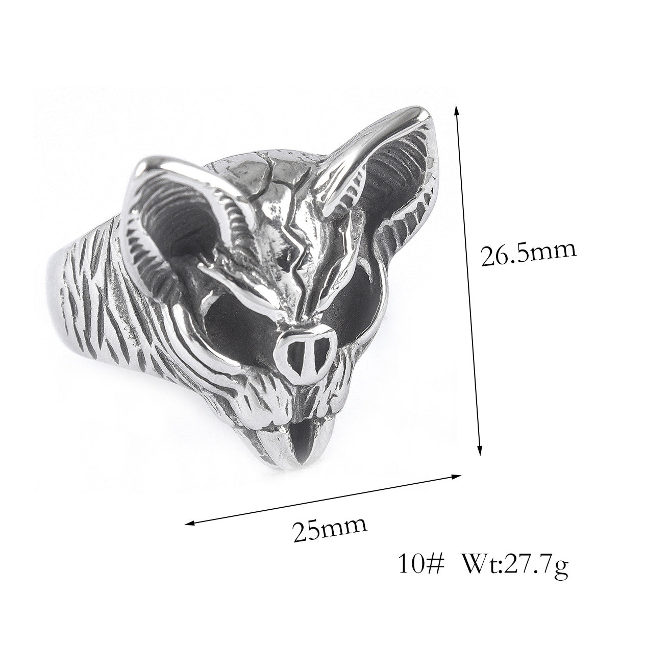 Stainless Steel Bat Head Ring
