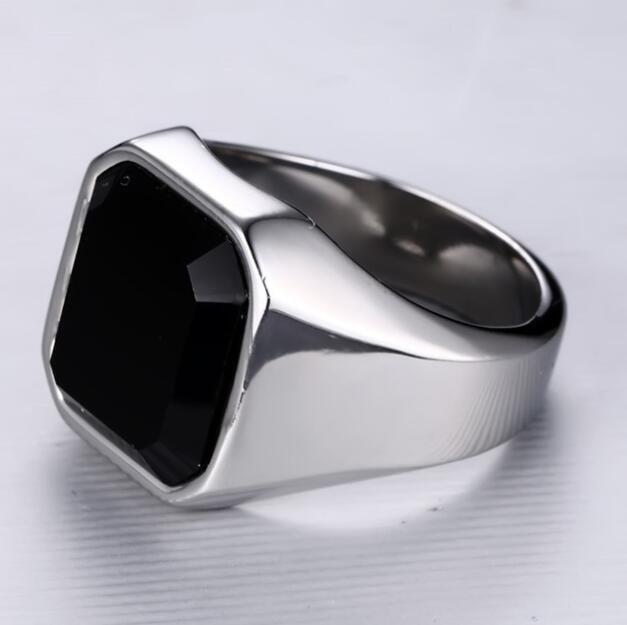 Men's Trendy stainless steel black agate ring