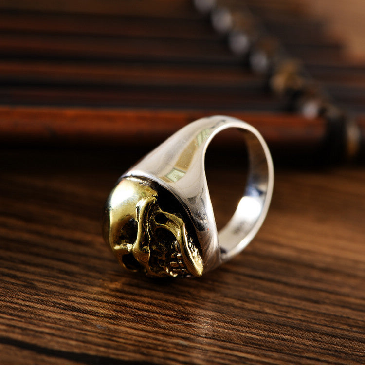 S925 Silver Side Domineering Skull Ring