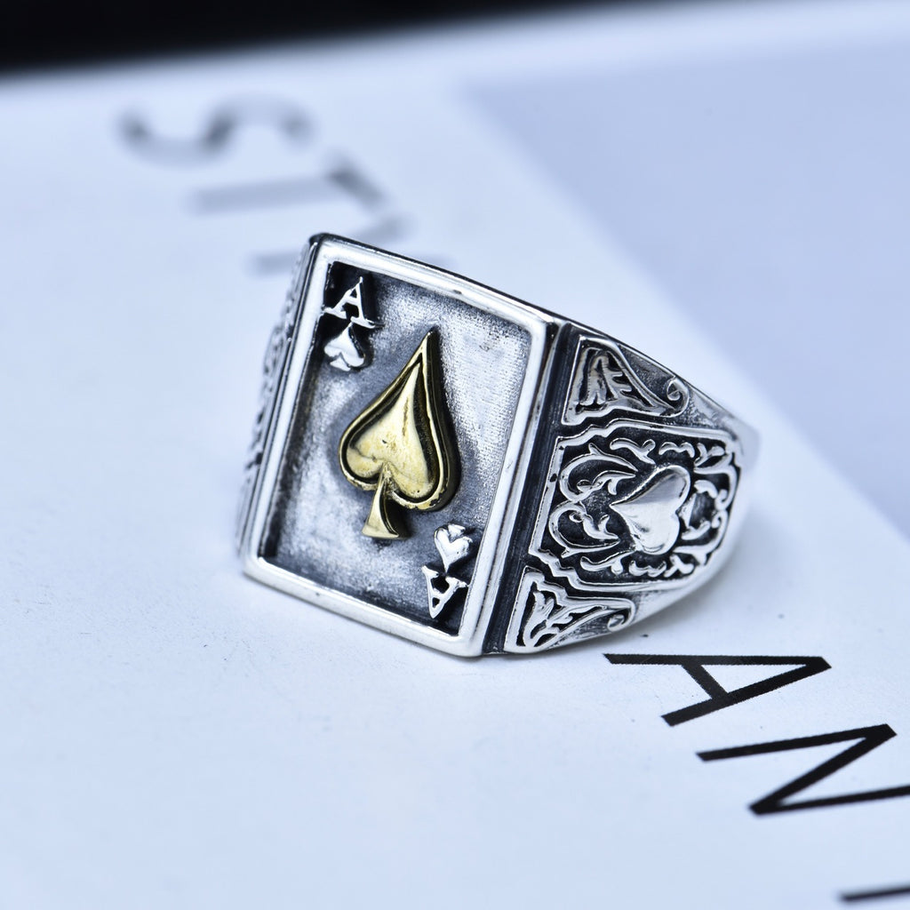 Sterling Silver Ace of Spades Adjustable Ring