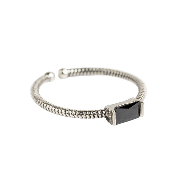 Minimalist Rectangle Black Stone Sterling Silver Ring