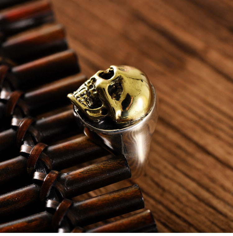 S925 Silver Side Domineering Skull Ring