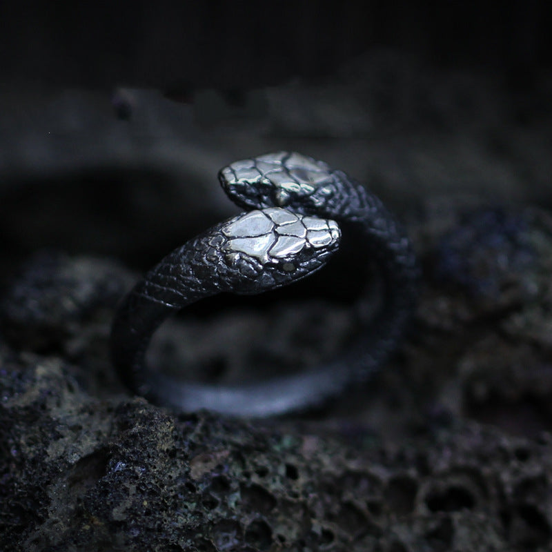 Goth Double Snake Stainless Steel Ring