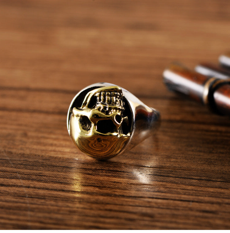 S925 Silver Side Domineering Skull Ring