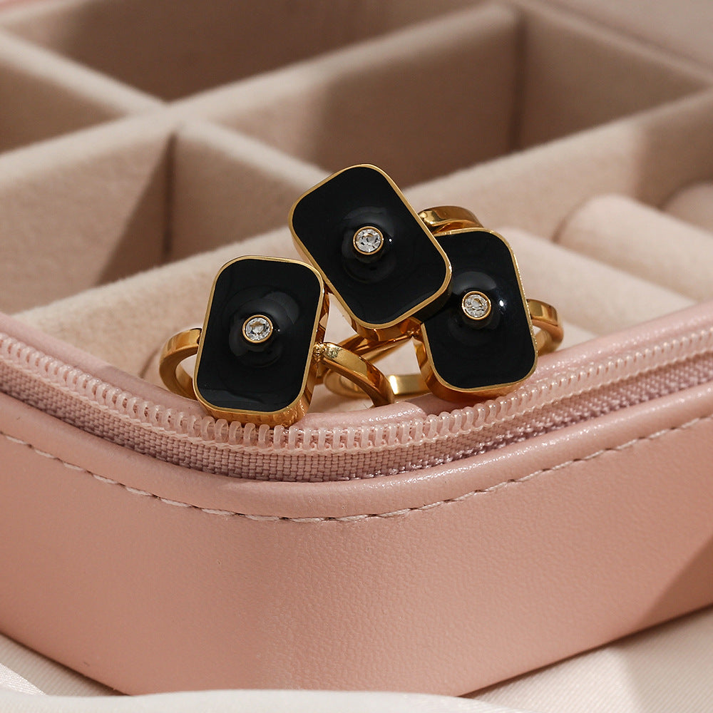 Chunky Gold Plated Black Rectangle Ring