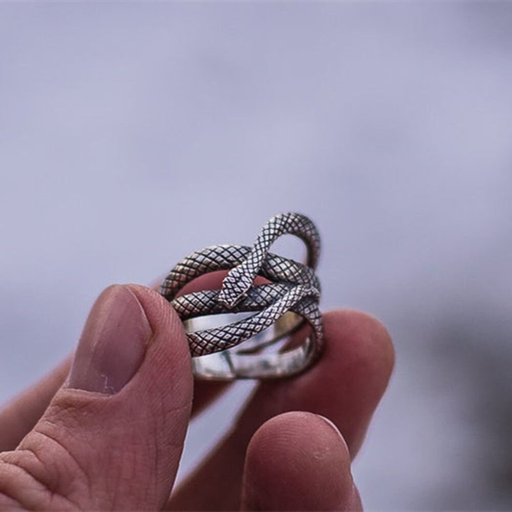 Gothic Coiling Snake Dark Silver Ring