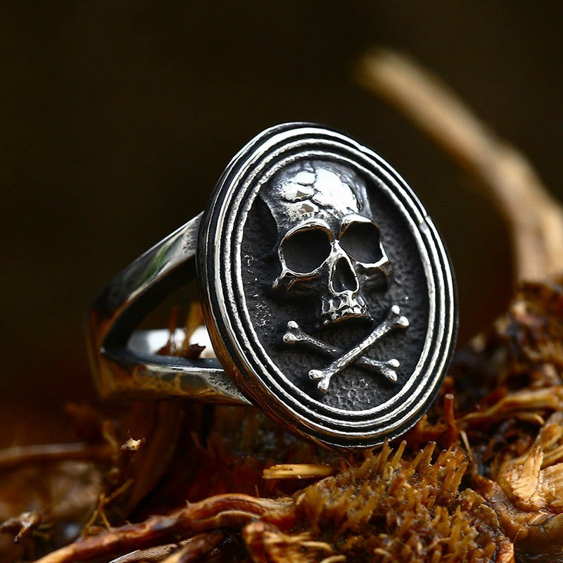 Cross Bones Stainless Steel Skull Ring