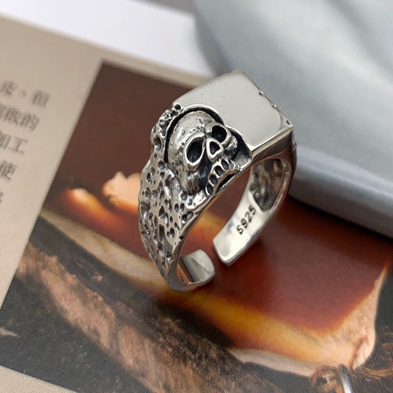 Geometric Sterling Silver Skull Ring