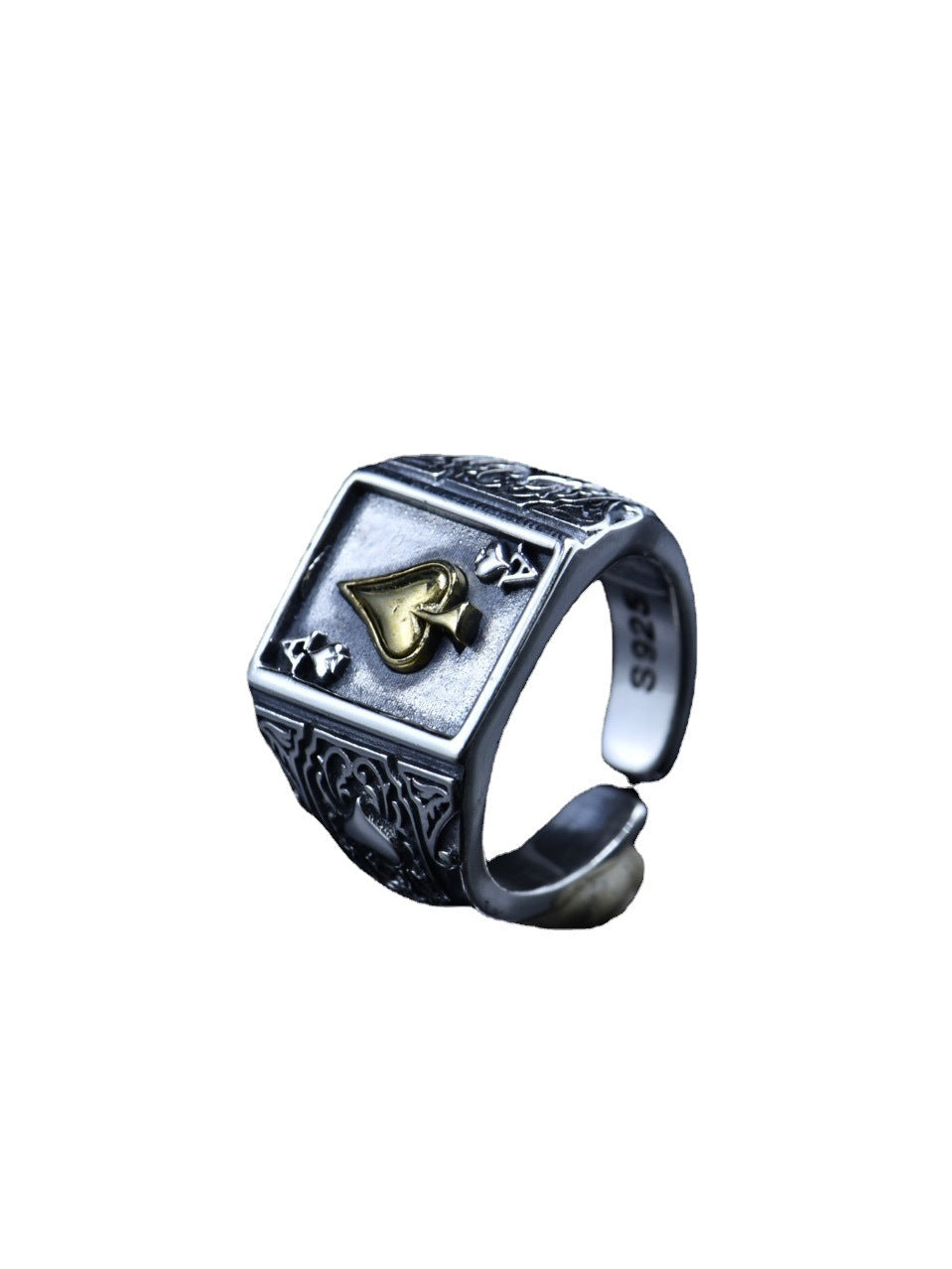 Sterling Silver Ace of Spades Adjustable Ring
