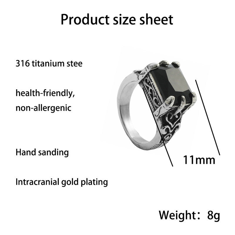 Titanium Steel Square Black Stone Ring