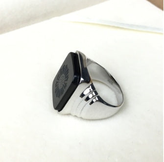Large Sterling Silver Ring With Black Onyx Stone