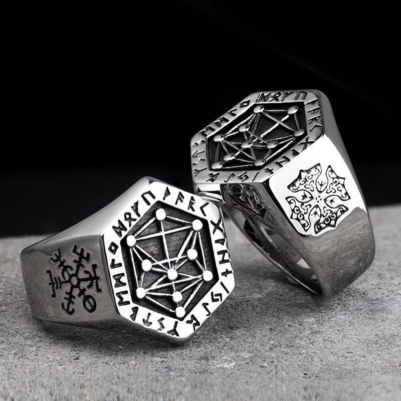 Nordic Viking Ancient Symbol Steel Ring
